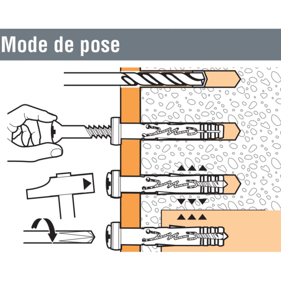 Cheville nylon à frapper - avec patte à vis - 6x32 mm - 100 pcs - Hit SPIT