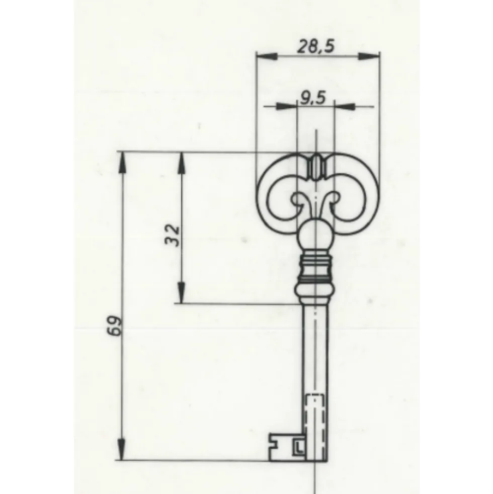 Clé de meuble - longueur 70 mm - type 18 LEHMANN
