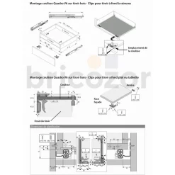 Clips coulisse Quadro V6 ou Quadro 30 - pour tiroir à fond affleurant HETTICH