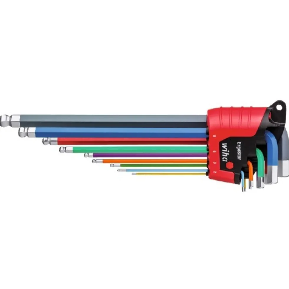 9 clés mâles - 6 pans - code couleur fluorescent WIHA