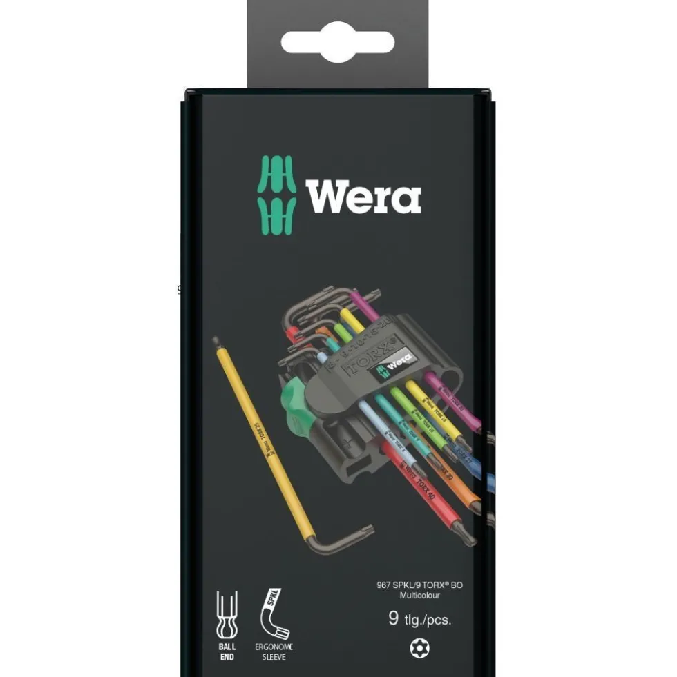 Clés 6 pans multicouleurs - empreinte Torx - 9 pièces WERA