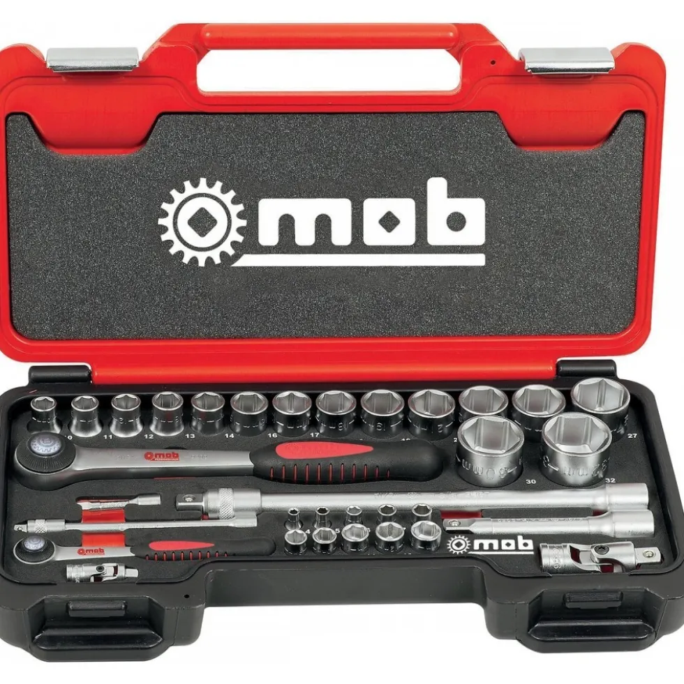 Coffret box 1/4" et 1/2" 6 pans avec cliquet rond - 33 pièces MOB