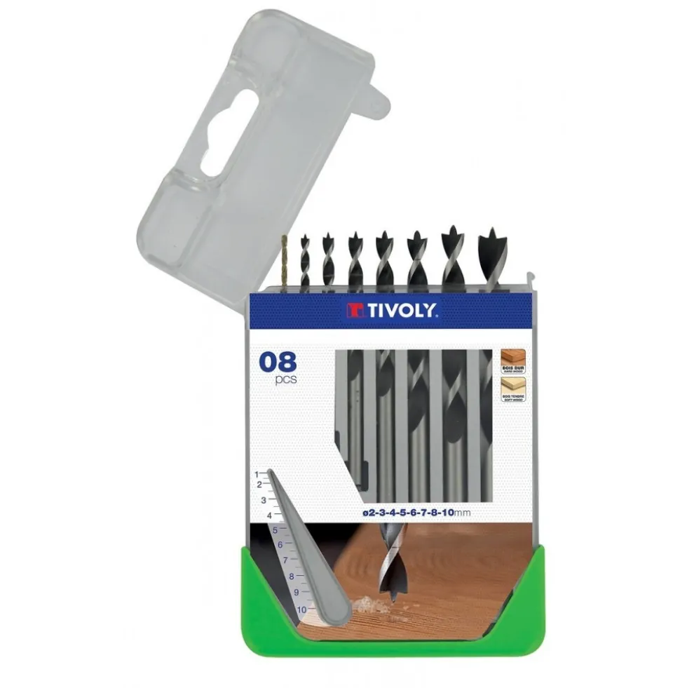 Coffret de 8 forets bois gradués - 3 pointes - Ø 2 à 10 mm TIVOLY