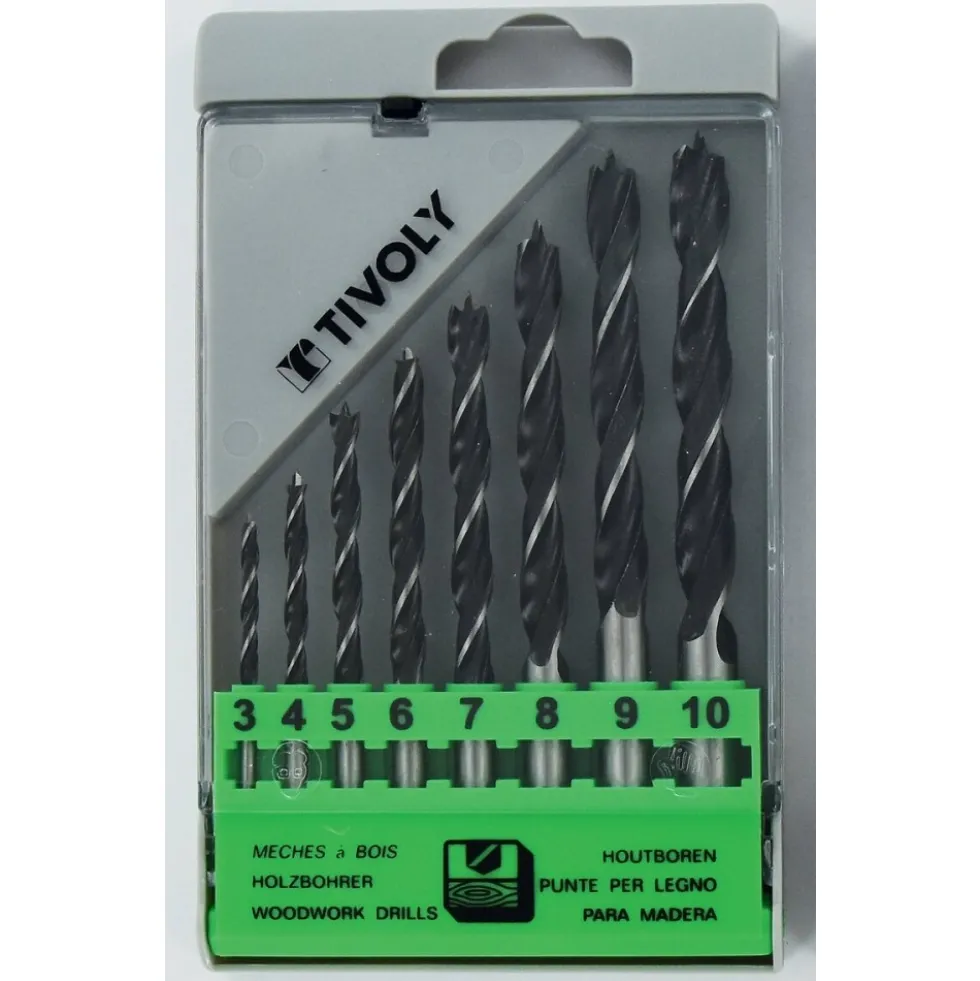 Coffret de 8 forets bois - 3 pointes - Ø 3 à 10 mm TIVOLY
