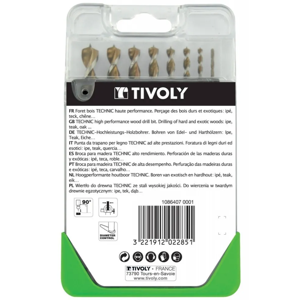 Coffret de 8 forets HSS bois TECHNIC gradués - Ø 2 à 10 mm TIVOLY