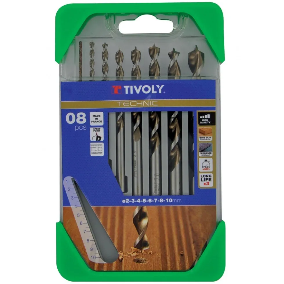 Coffret de 8 forets HSS bois TECHNIC gradués - Ø 2 à 10 mm TIVOLY