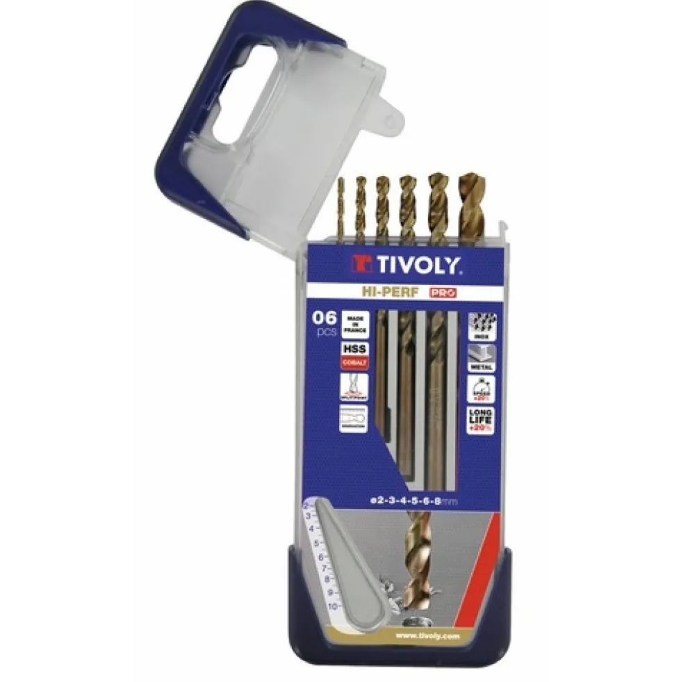 Coffret de 6 forets inox queue cylindrique Hi-Perf TIVOLY