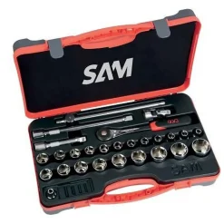 Coffret 1/2" douilles-cliquet inversion par levier-accessoires -27 pcs SAM OUTILLAGE