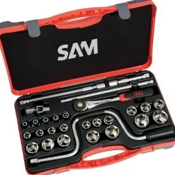 Coffret 1/2" douilles, cliquet push et accessoires - 28 pièces SAM OUTILLAGE