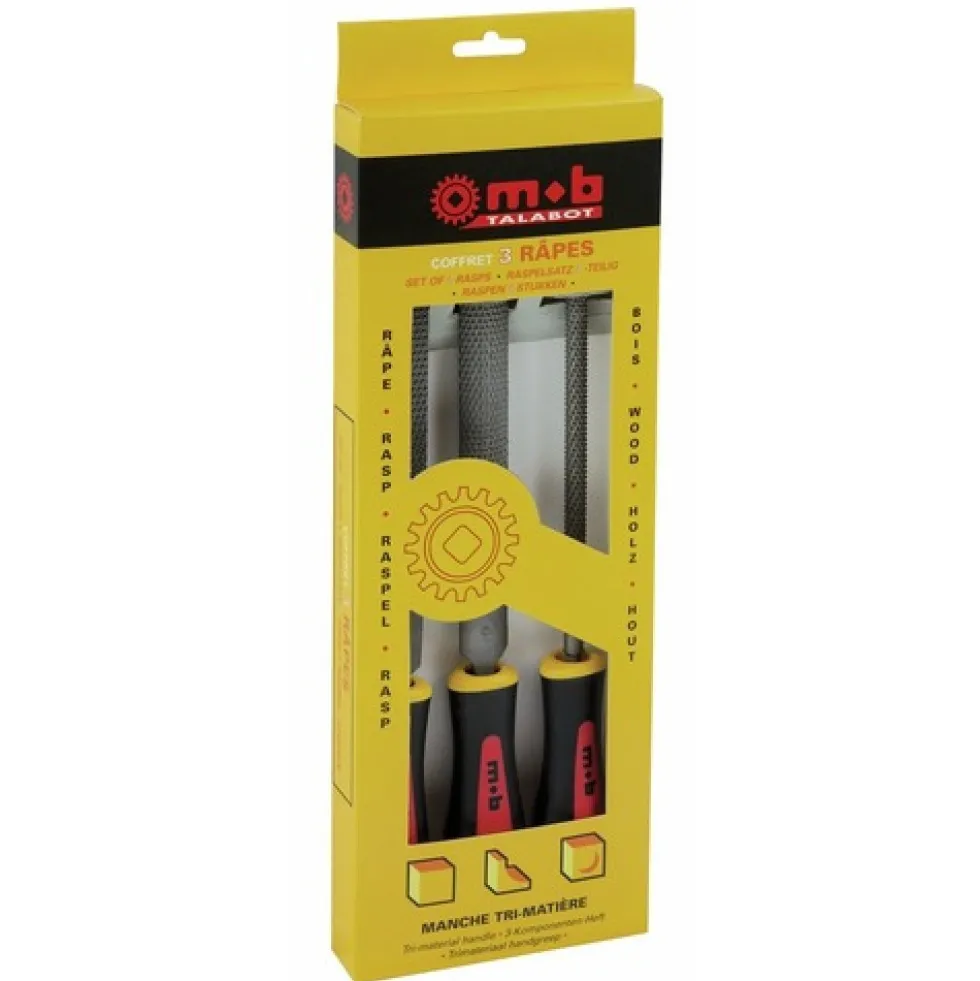 Coffret 3 râpes - moyenne piqûre - 200 mm - manche tri-matière MOB
