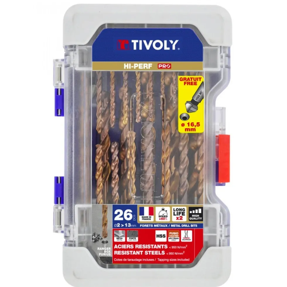 Coffrets de 25 mèches acier Bumper B TZX, 2 à 13 mm + fraise TIVOLY