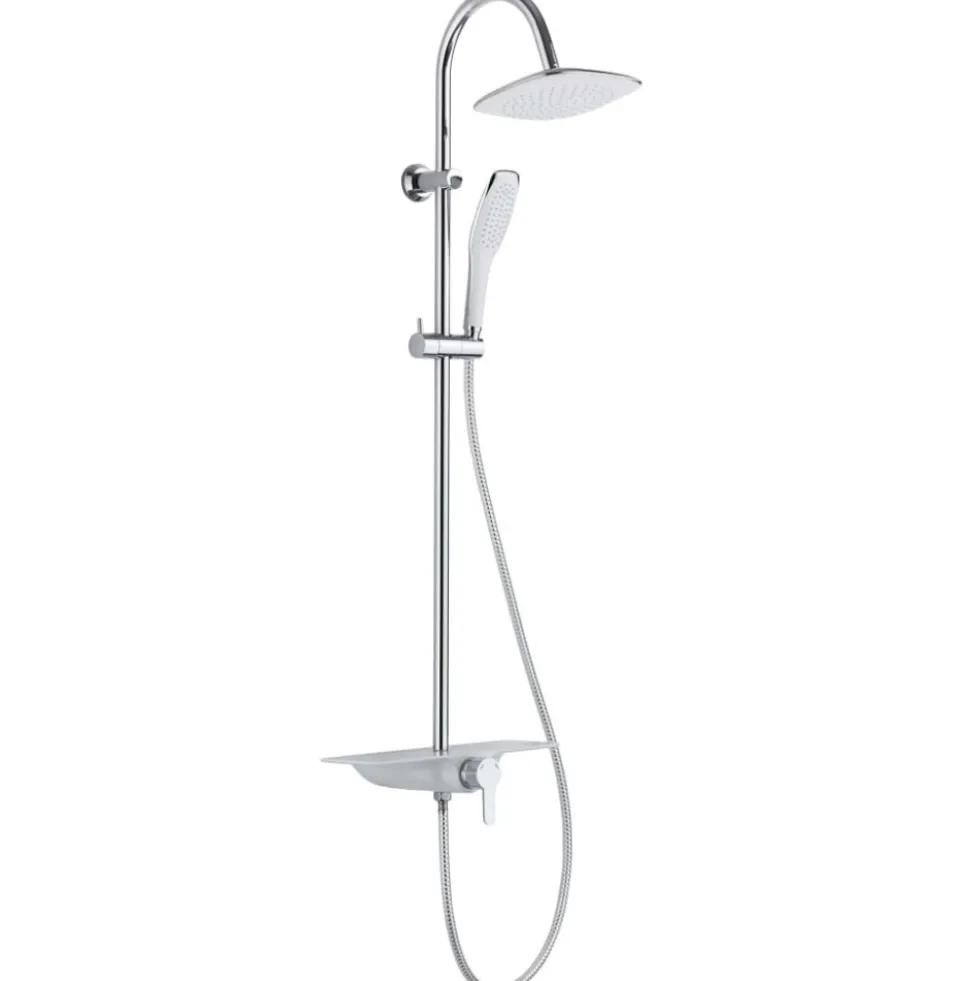 Colonne de douche avec mitigeur et tablette blanche - Waterway SCHÜTTE