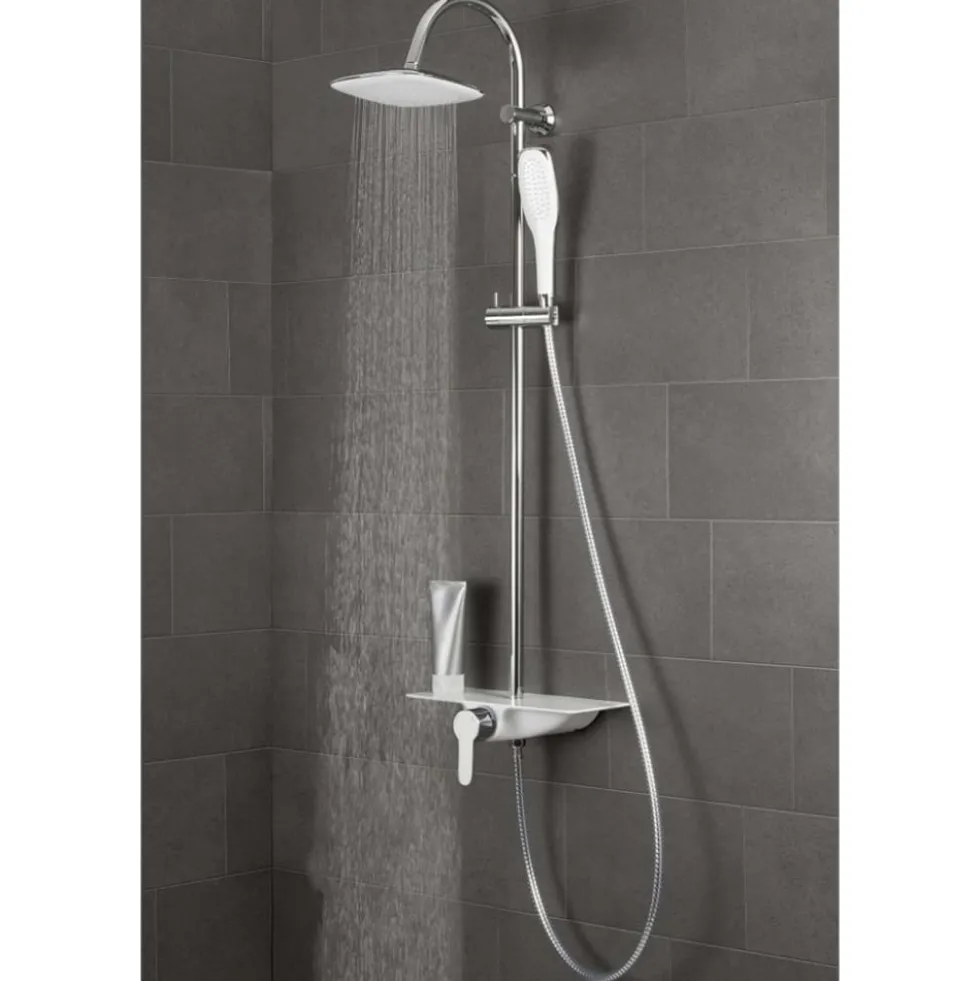 Colonne de douche avec mitigeur et tablette blanche - Waterway SCHÜTTE