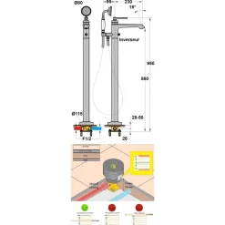 Colonne mitigeur baignoire par le sol - design rétro - auburn - Lady's PAINI