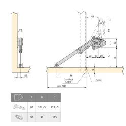 Compas pour portes à abattant - force 20-70 kg - jeu de 2 EMUCA
