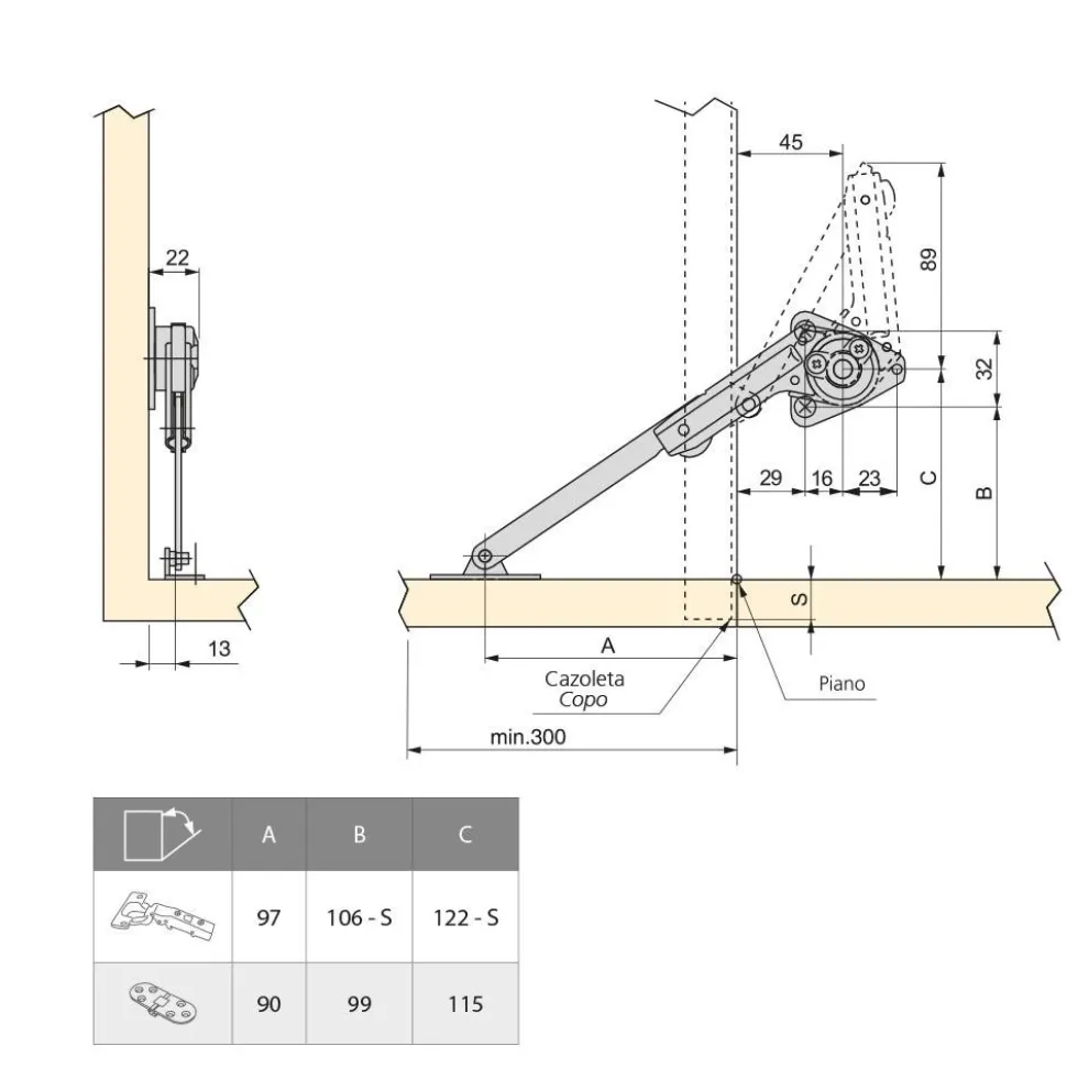 Compas pour portes à abattant - force 20-70 kg - jeu de 2 EMUCA