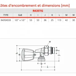 Corps de robinet thermostatique équerre inversée R435TG - filetage 15x21 GIACOMINI