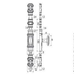 Crémone RY 16 en applique en fonte noire pour bois - bouton standard JARDINIER MASSARD