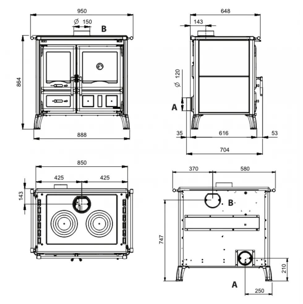Cuisinière à bois 9,5 kW - revêtement pierre naturelle - Gardenia.16 Petra LA NORDICA EXTRAFLAME