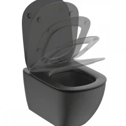 Cuvette WC suspendue sans bride noire mate avec abattant Tesi AquaBlade PORCHER