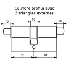 Cylindre à double triangle de 14 mm - 30 x 30 mm - type pompier FTH THIRARD
