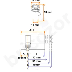Demi cylindre 30 x 10 mm s'entrouvrant sur variure AGL697 - nickelé mat - ISR6 ISEO
