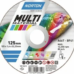 Disques Multi matériaux et acier pour meuleuse-Diamètre 125mm NORTON
