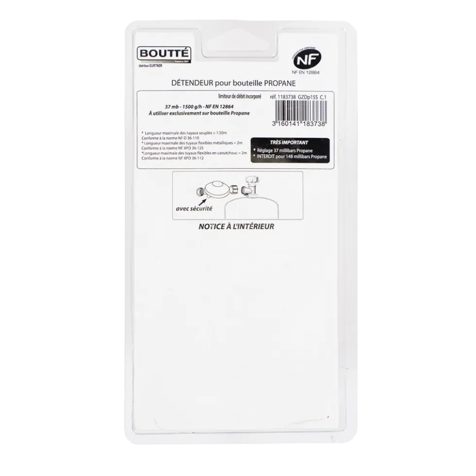 Détendeur bouteille - propane - avec sécurité BOUTTÉ