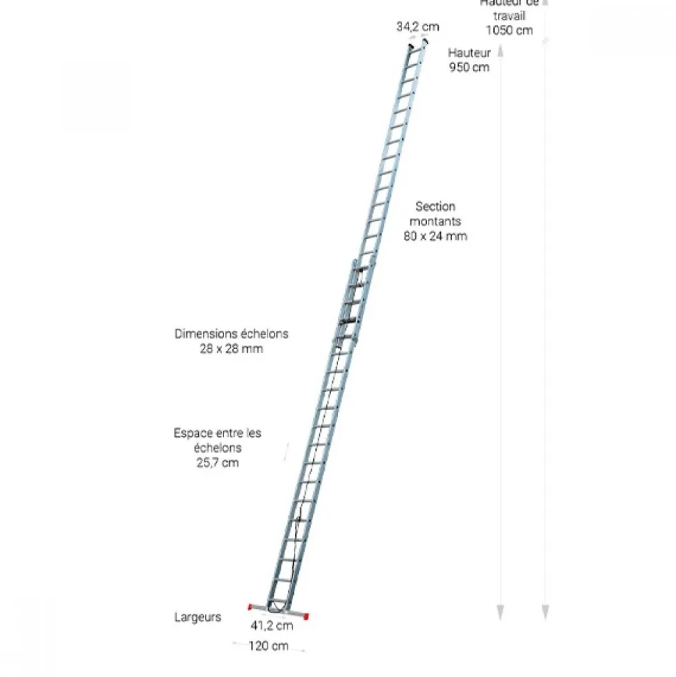 Echelle coulissante à corde - 2x19 échelons - hauteur de travail 10,50m ESCALUX