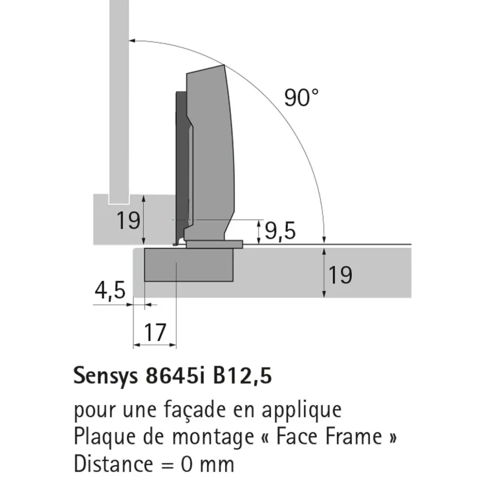 Embase charnière invisible - à cadre - réglage par excentrique - 8099 HETTICH