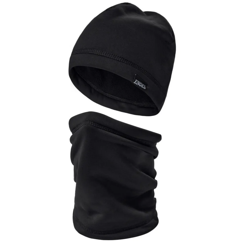 Ensemble bonnet et tour de cou en polaire noire ENGEL