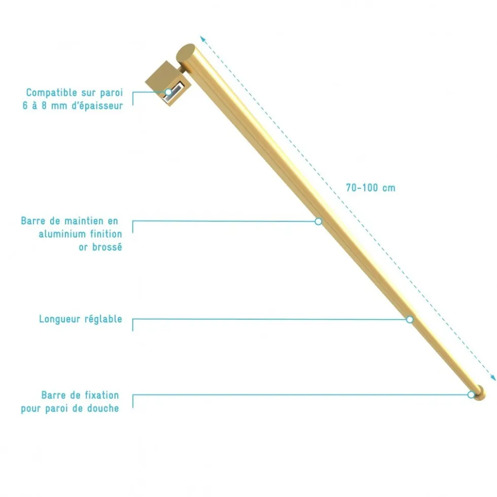 Ensemble de douche à l'italienne 120 cm - finition or brossé - pack complet AURLANE