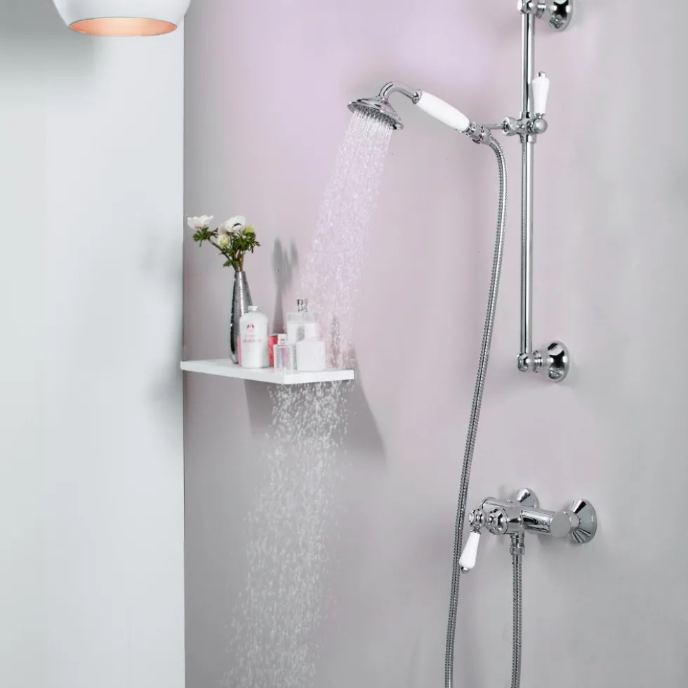 Ensemble de douche rétro avec barre et douchette - chromé - Louise JACOB DELAFON