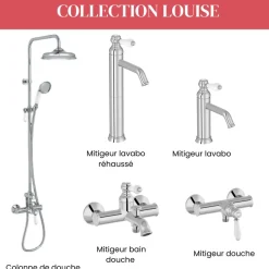 Ensemble de douche rétro avec barre et douchette - chromé - Louise JACOB DELAFON