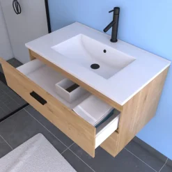 Ensemble meuble vasque salle de bain - 80 cm - 2 tiroirs - bois - Lift AURLANE