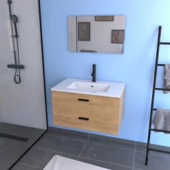 Ensemble meuble vasque salle de bain - 80 cm - 2 tiroirs - bois - Lift AURLANE