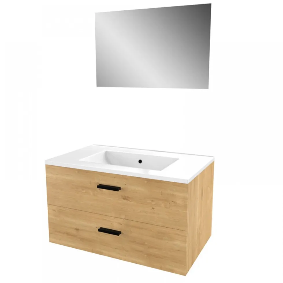 Ensemble meuble vasque salle de bain - 80 cm - 2 tiroirs - bois - Lift AURLANE