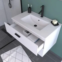 Ensemble meuble vasque salle de bains 80 cm - 2 tiroirs - blanc - Lift AURLANE