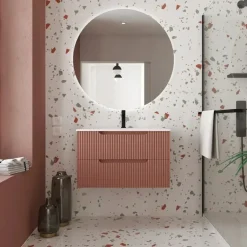 Ensemble meuble vasque salle de bains - 80 cm - 2 tiroirs - Terracotta AURLANE