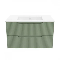 Ensemble meuble vasque salle de bains - 80 cm - 2 tiroirs - Vert Olive AURLANE