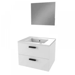 Ensemble meuble vasque salle de bains 60 cm - 2 tiroirs - blanc - Lift AURLANE