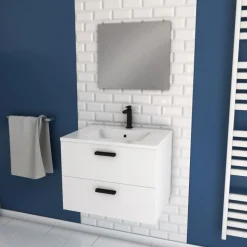 Ensemble meuble vasque salle de bains 60 cm - 2 tiroirs - blanc - Lift AURLANE