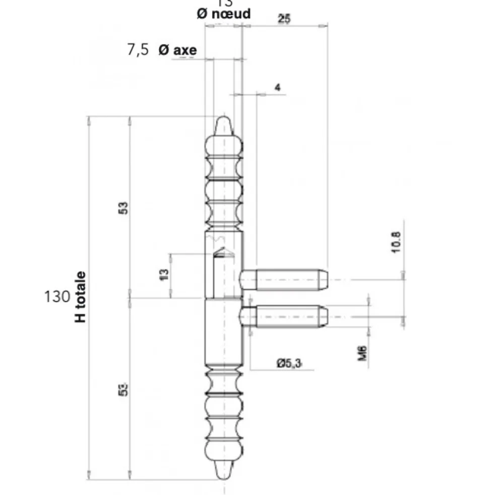 Fiche - portes bois - nœuds à vases - argent patiné - 13 mm BROS
