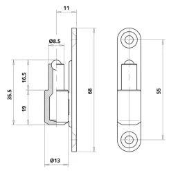 Fiches mâles sur platine 2 trous pour fiche Ø13mm P09 - menuiserie PVC OTLAV