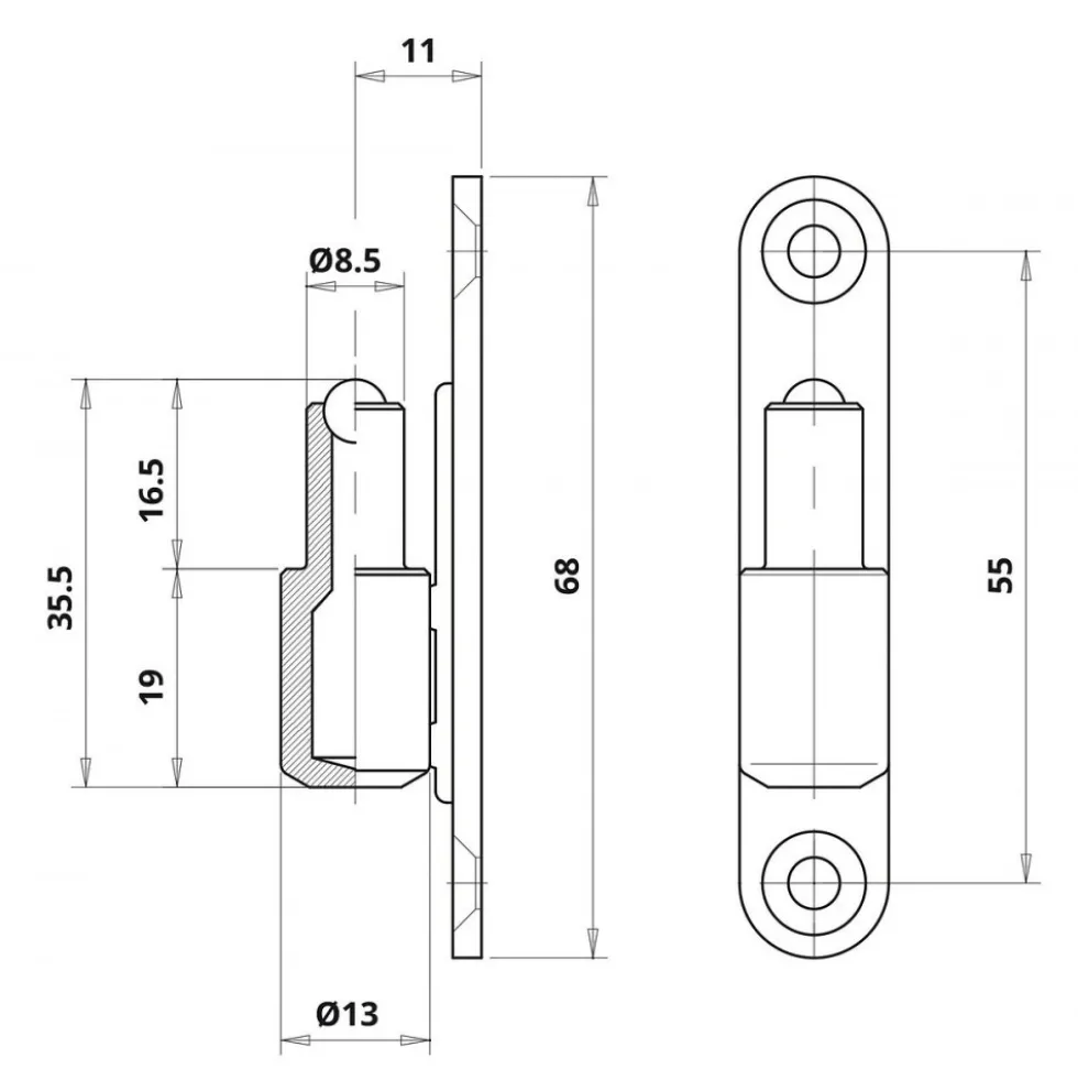 Fiches mâles sur platine 2 trous pour fiche Ø13mm P09 - menuiserie PVC OTLAV
