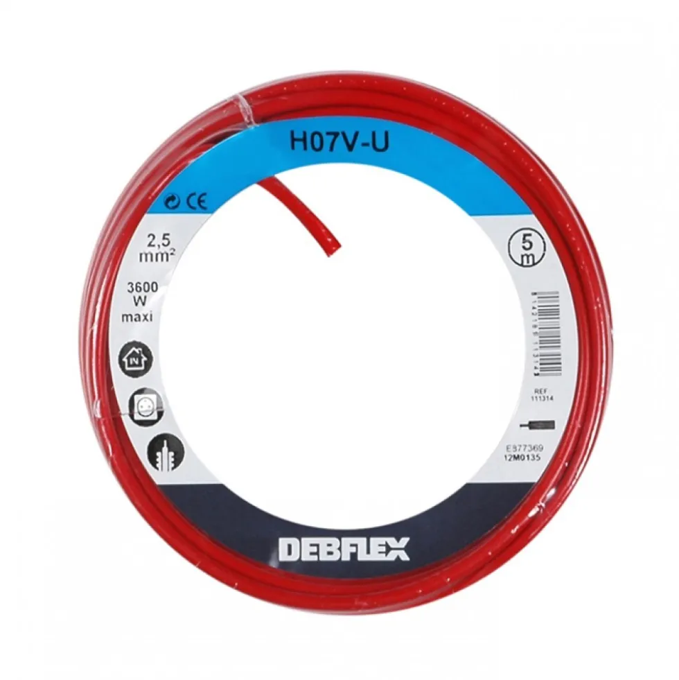 Fil rigide HO7V-U - 2,5 mm² - Rouge DEBFLEX