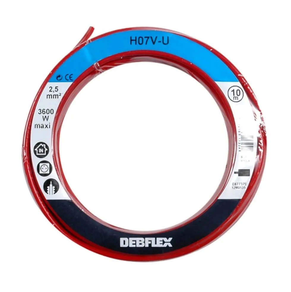 Fil rigide HO7V-U - 2,5 mm² - Rouge DEBFLEX