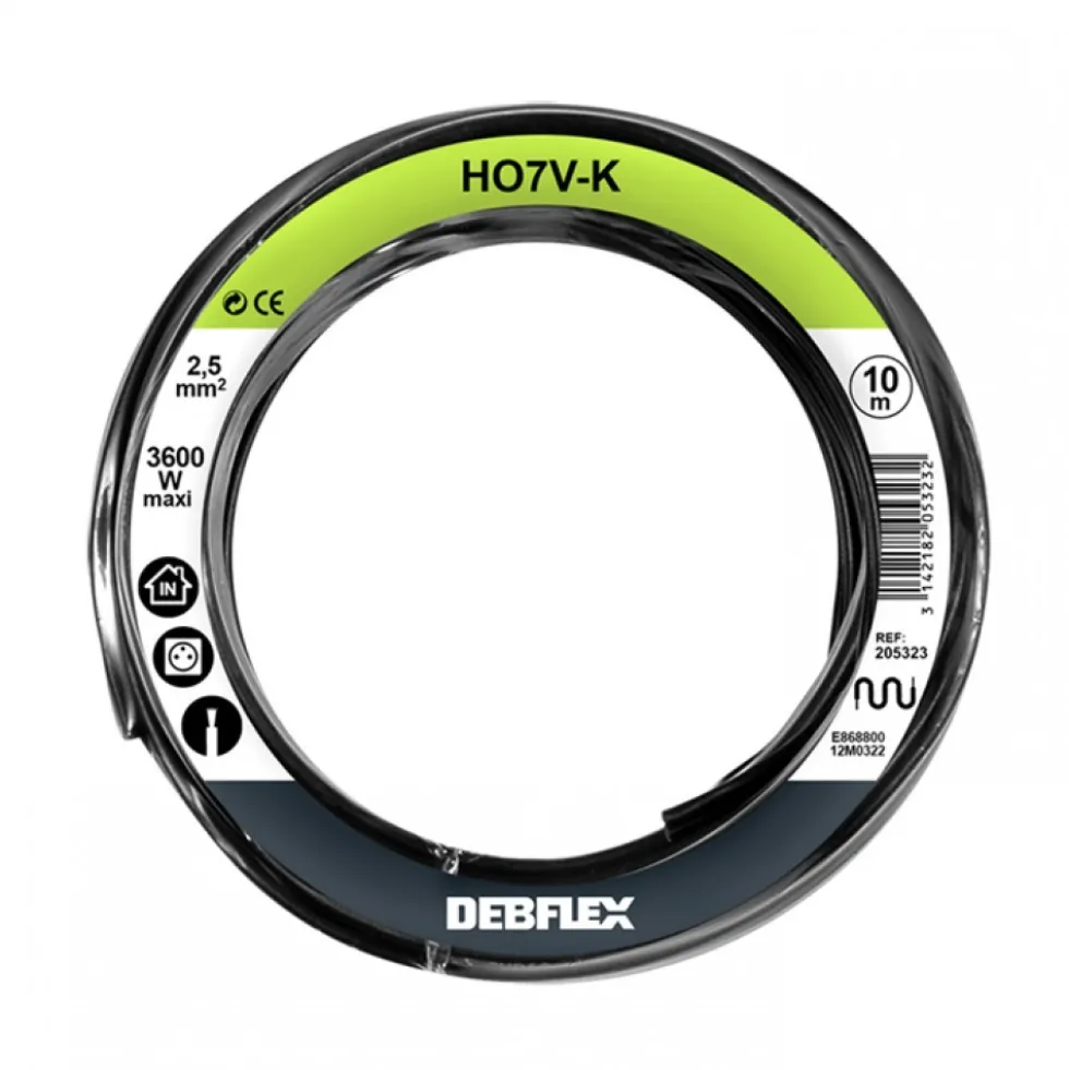 Fil souple HO7V-K - 2,5 mm² - 10 m - Noir DEBFLEX