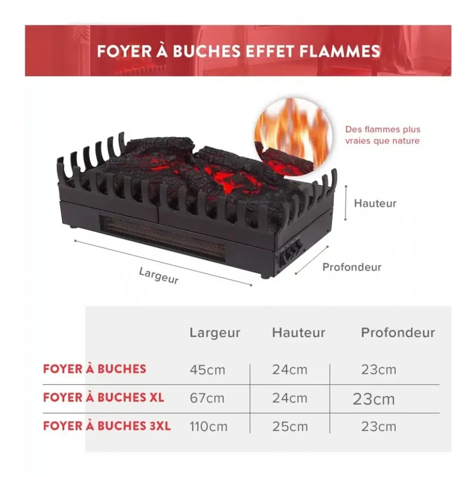 Foyer à bûches - effet feu de bois et flammes - 3XL - 2000W CHEMIN' ARTE