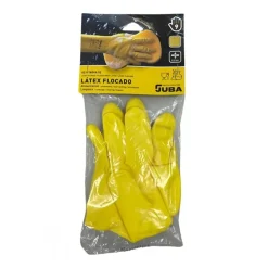 Gants sans support en latex floqué léger jaune - sachet de 12 paires JUBA